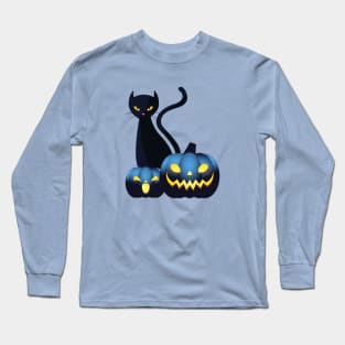 Halloween Spooky Pumpkins Black Cat and Happy Fall Season Autumn Vibes Long Sleeve T-Shirt